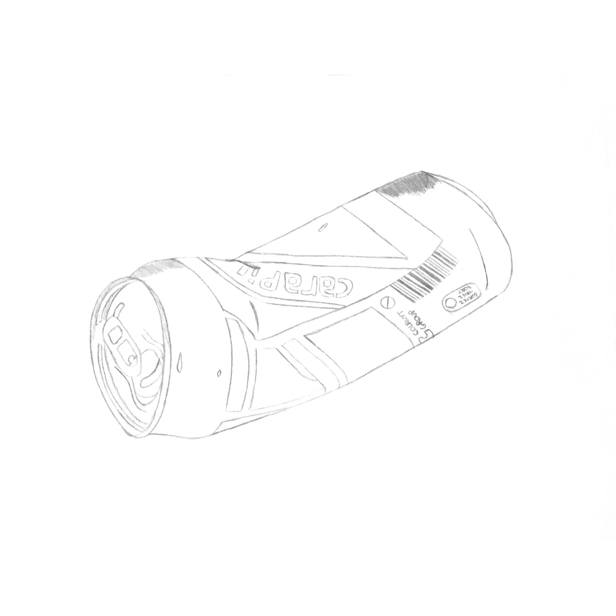 Dessin d'une cannette de Carapils écrasée